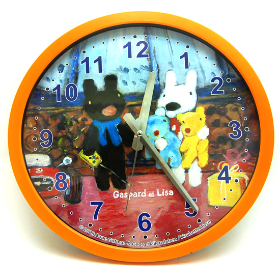 掛鐘鬧鐘_Gaspard & Lisa-壁掛鐘-雙狗玩具禮物橘框