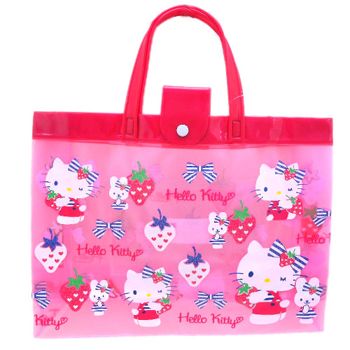 手提包袋_Hello Kitty-透明防水提袋-草莓