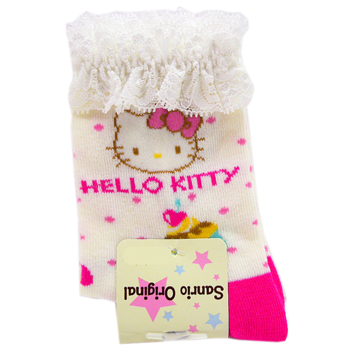 襪子_Hello Kitty-童襪13-15公分-蛋糕米底點點