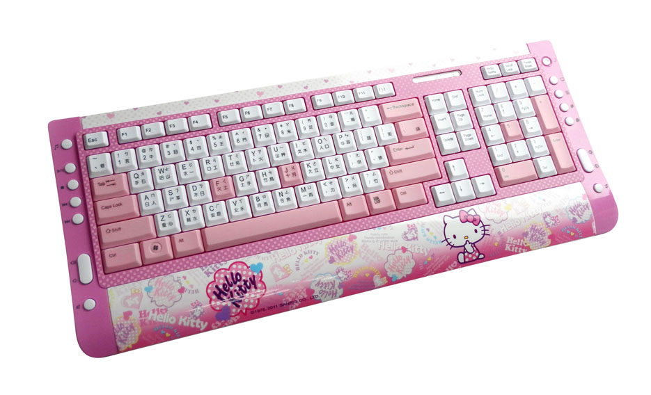 凱蒂貓Hello Kitty_滑鼠鍵盤_Hello Kitty-新晶彩超薄多媒體鍵盤-彩炫粉