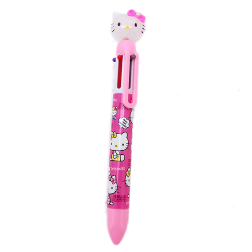 筆用品_Hello Kitty-多色筆-立體頭粉