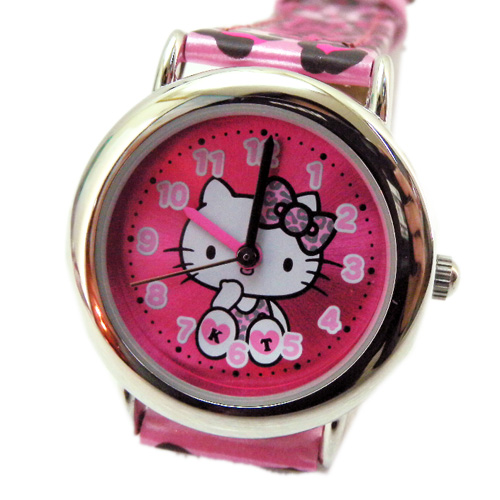 凱蒂貓Hello Kitty_手錶_Hello Kitty-圓面手錶-豹紋字母桃紅