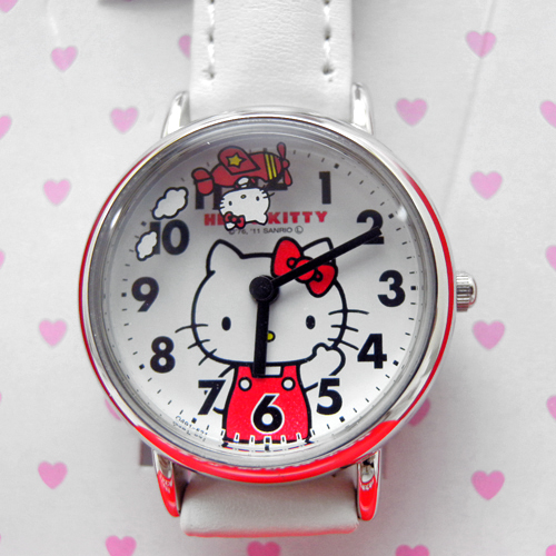 凱蒂貓Hello Kitty_手錶_Hello Kitty-飛機轉盤秒針手錶-白