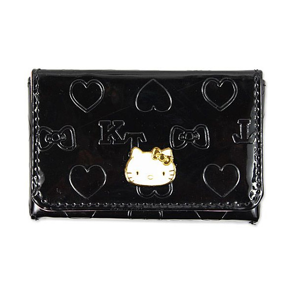 零錢證件_Hello Kitty-愛心壓紋亮皮名片收納包-黑