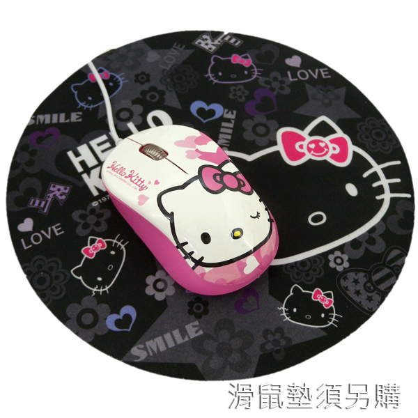 滑鼠鍵盤_Hello Kitty-愛心水貼滑鼠-白