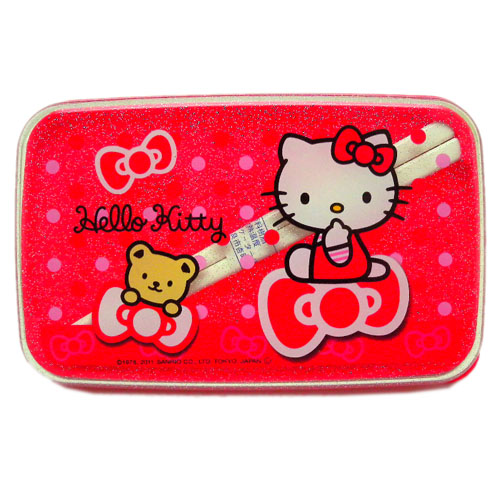 廚房用品_Hello Kitty-便當盒附筷-紅結與熊