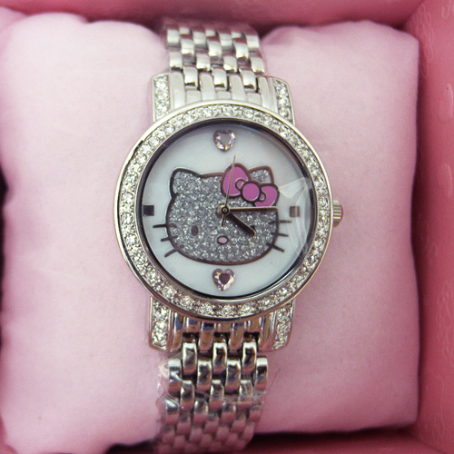 凱蒂貓Hello Kitty_手錶_Hello Kitty-鑽鍊錶-白貝殼粉結