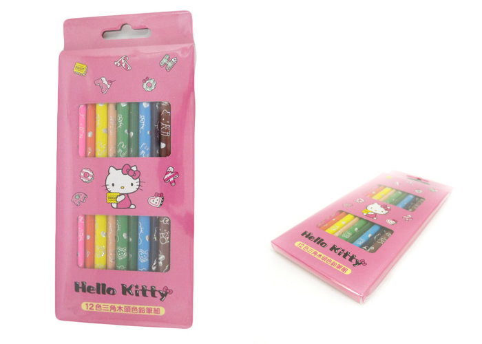 凱蒂貓Hello Kitty_筆用品_Hello Kitty- 12色三角木色筆組