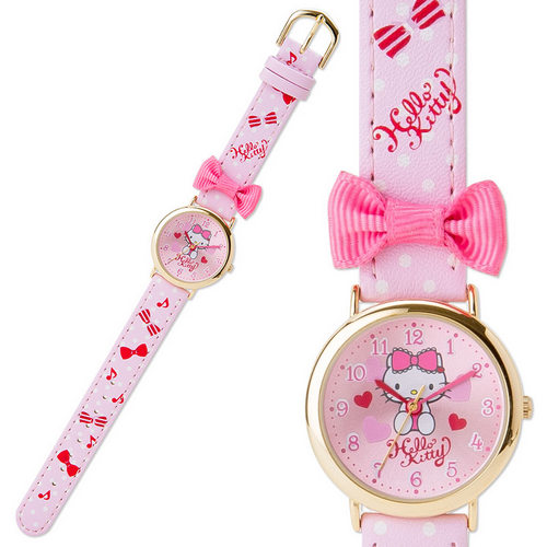 凱蒂貓Hello Kitty_經典造型_Hello Kitty-  手錶-愛心緞帶音符粉金