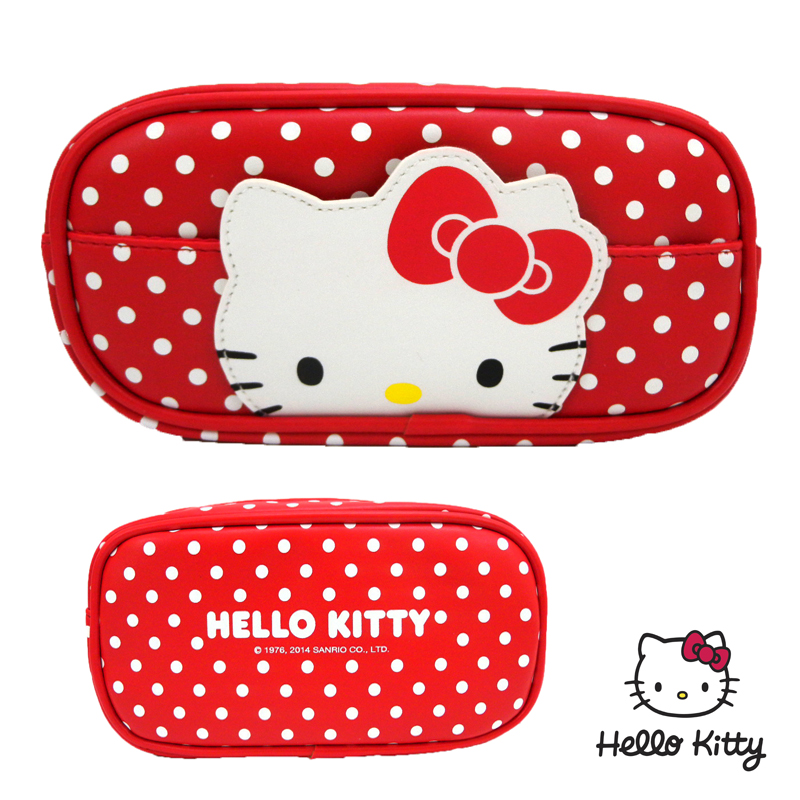筆袋/盒/筒_Hello Kitty- 大臉軟皮革筆袋-點點紅