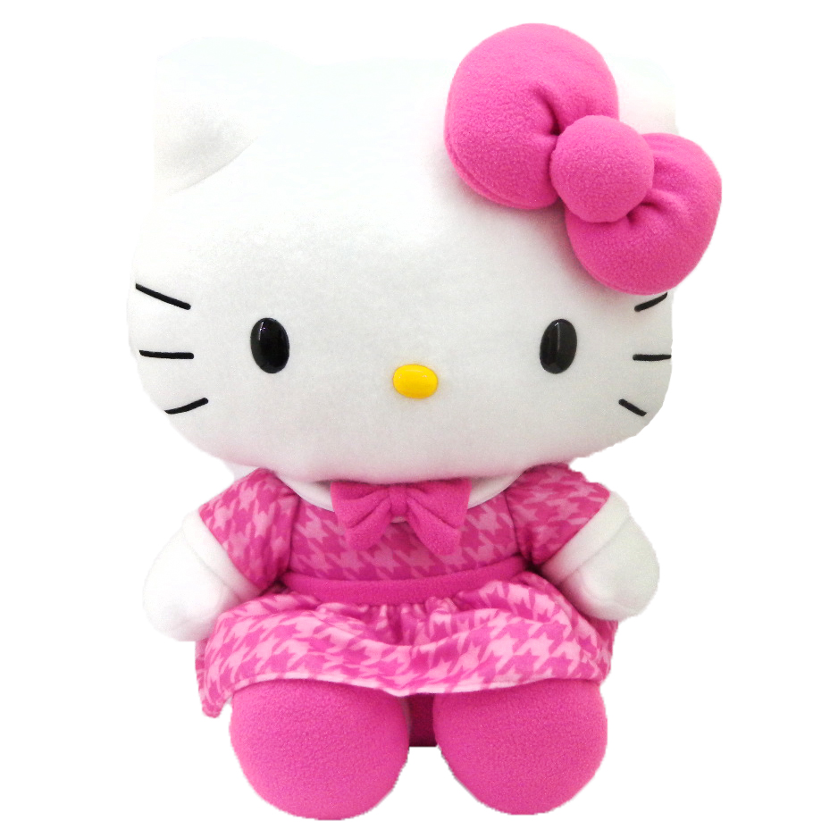抱枕_Hello Kitty- 絨毛娃24吋-千鳥格紋粉衣