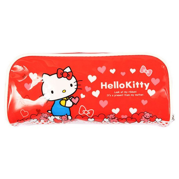 筆袋/盒/筒_Hello Kitty-亮膠拉鍊筆袋-KT抱愛心