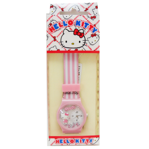 凱蒂貓Hello Kitty_手錶_Hello Kitty-手錶-緞帶粉結條紋粉