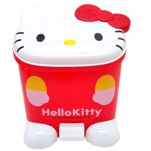 清潔用品_Hello Kitty-頭型蓋斜面垃圾桶-紅