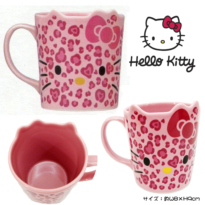 茶具杯子_Hello Kitty-馬克杯-立體耳豹紋粉
