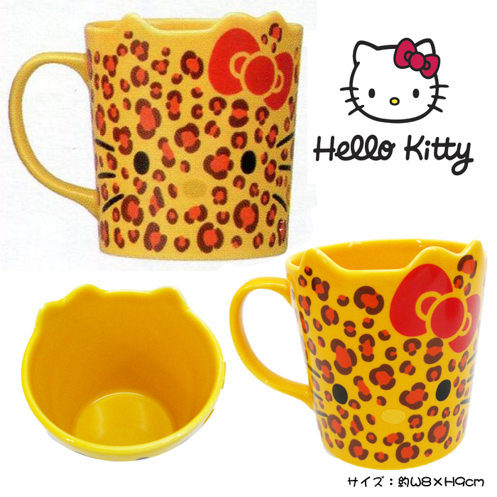 茶具杯子_Hello Kitty-馬克杯-立體耳豹紋黃