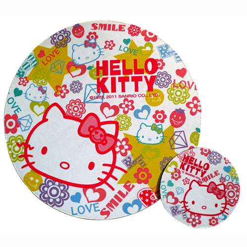 滑鼠鍵盤_Hello Kitty-高彈性子母滑鼠墊-繽紛白