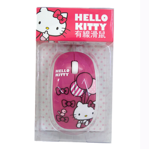 滑鼠鍵盤_Hello Kitty-高精準有線滑鼠-KT氣球粉