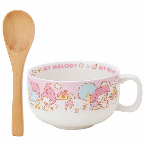 凱蒂貓Hello Kitty-美樂蒂MELODY_茶具杯子_Melody-馬克湯杯附匙-蘑菇粉