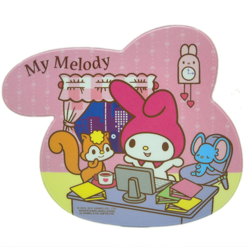 凱蒂貓Hello Kitty-美樂蒂MELODY_滑鼠鍵盤_美樂蒂MELODY-頭型滑鼠墊-打電腦