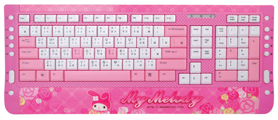 凱蒂貓Hello Kitty-美樂蒂MELODY_滑鼠鍵盤_美樂蒂MELODY-新晶彩超薄多媒體鍵盤-玫瑰