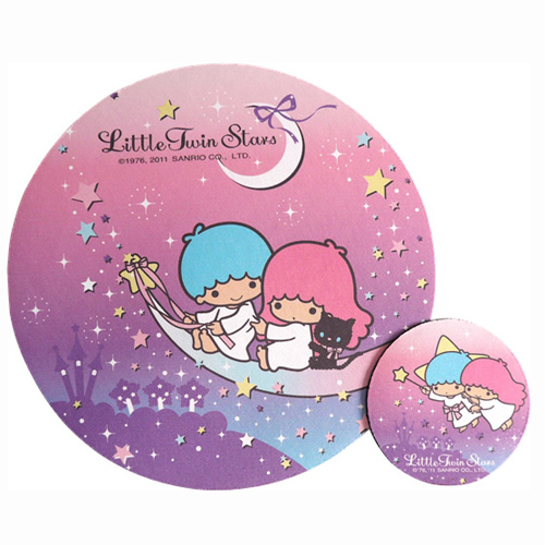 凱蒂貓Hello Kitty-雙子星KIKI&LALA_滑鼠鍵盤_雙子星-高彈性子母型滑鼠墊-夜空