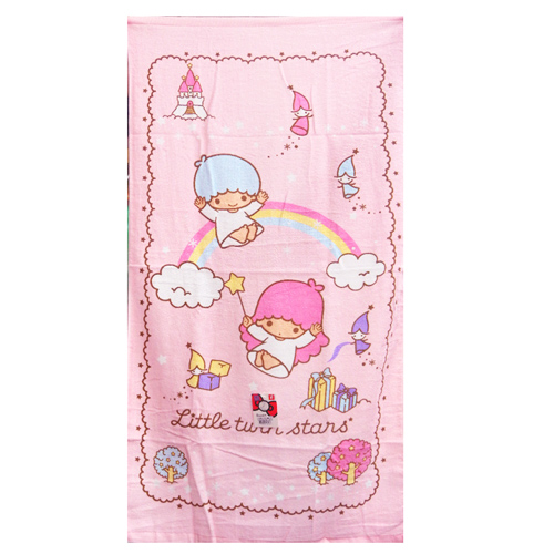 凱蒂貓Hello Kitty-雙子星KIKI&LALA_衛浴用品_雙子星-雙子星與小精靈浴巾-粉