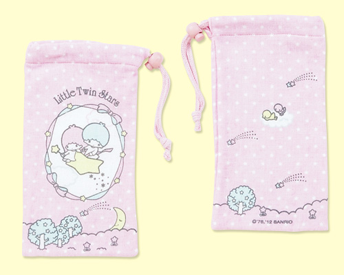 凱蒂貓Hello Kitty-雙子星KIKI&LALA_包包_雙子星kiki&lala-毛巾布束口袋-星星飛行粉